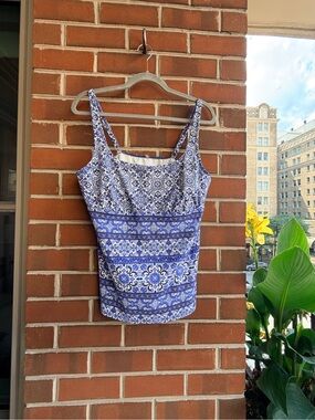 Lands' End Blue and White Printed Swim Tankini Top